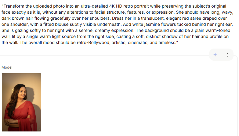 No Face Change – Banana Saree Style: Retro Bollywood साडी लूक कसा तयार करायचा? | Prompts & Tools